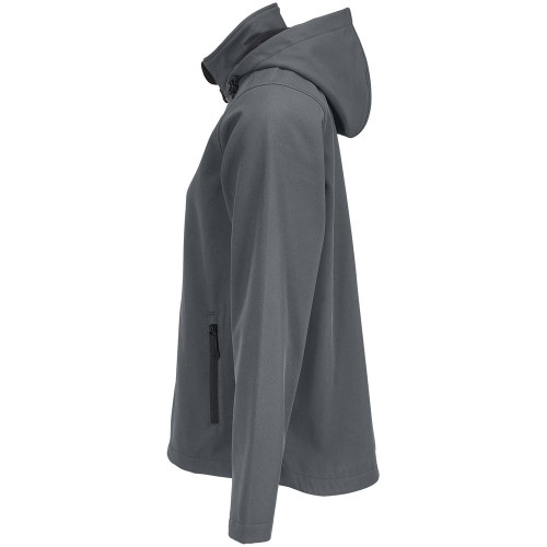 Куртка софтшелл с капюшоном женская Race Women, темно-серая Куртка софтшелл с капюшоном женская Race Women, темно-серая