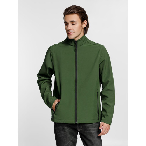 Куртка софтшелл мужская Race Men, темно-зеленая Куртка софтшелл мужская Race Men, темно-зеленая