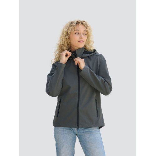 Куртка софтшелл с капюшоном женская Race Women, темно-серая Куртка софтшелл с капюшоном женская Race Women, темно-серая
